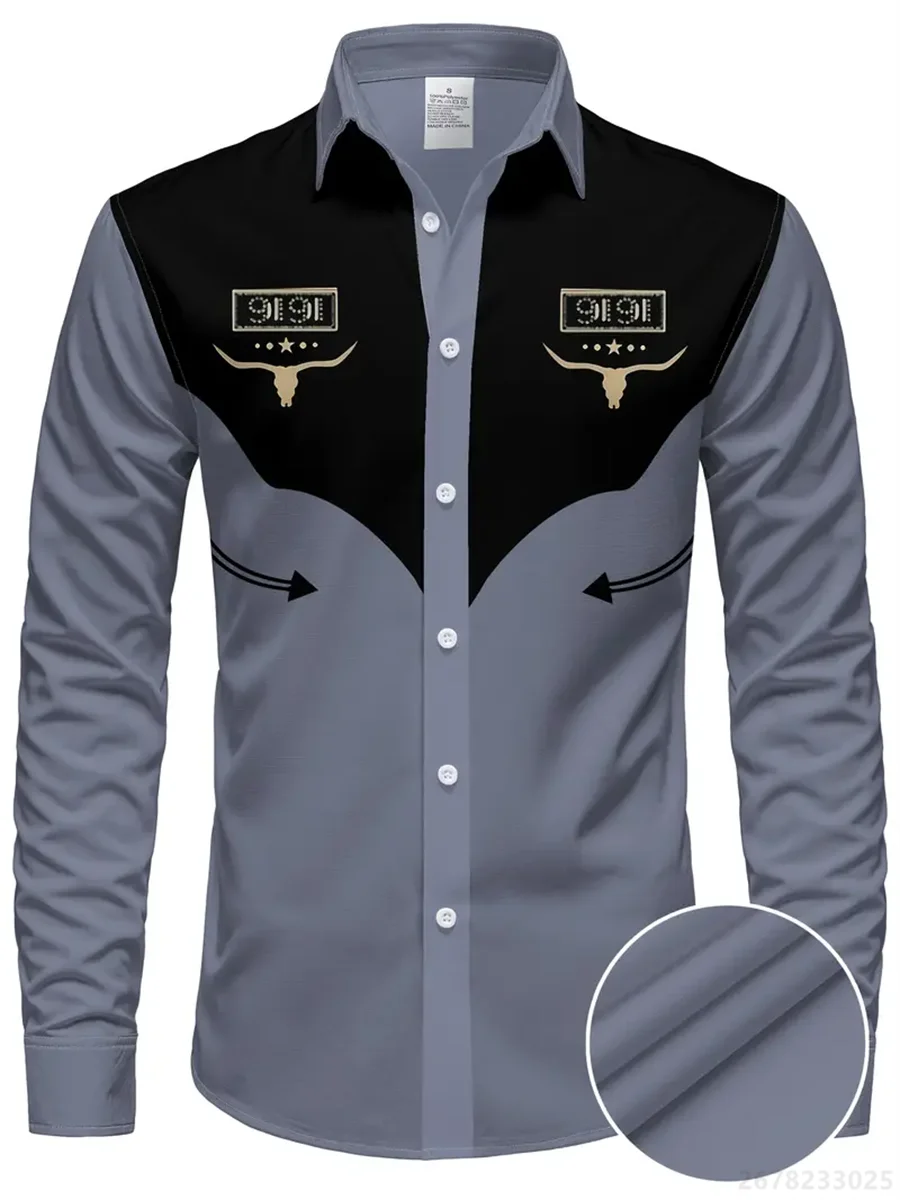 Men's shirt long sleeve shirt, casual retro striped denim style fashion design long men's top, casual breathable button style