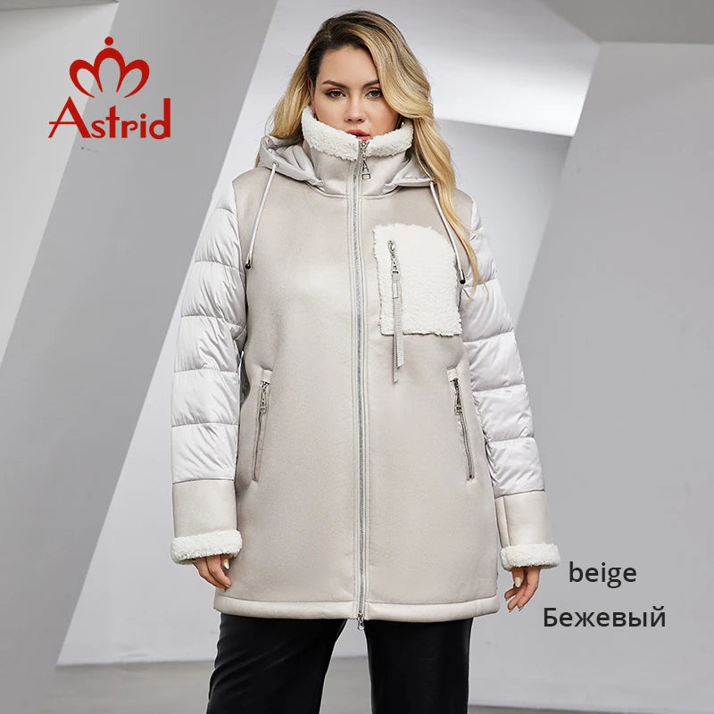 Astrid Women's Winter Jacket 2023 Plus Size Long Bio Down Jackets Stitching Design Thick Fleece Hooded Quilted Coat Women Parka