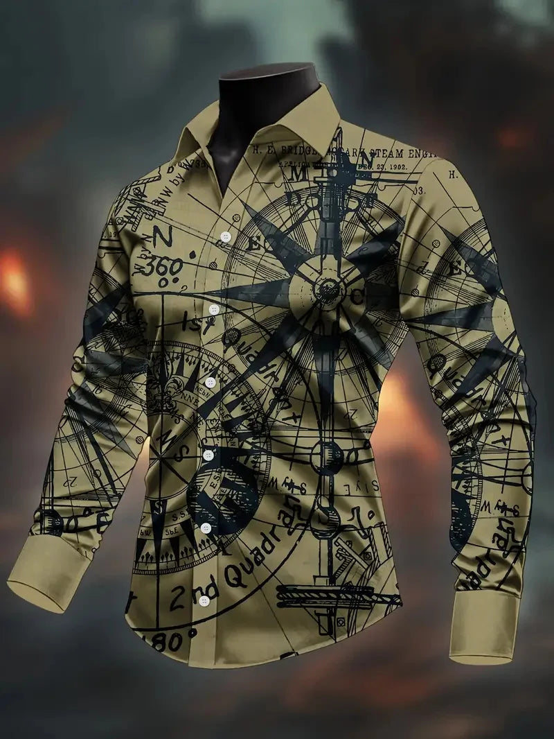 New Men's Flip-over Beach Shirt Long Sleeve Hawaiian Holiday Clothing Pattern Summer New Collection