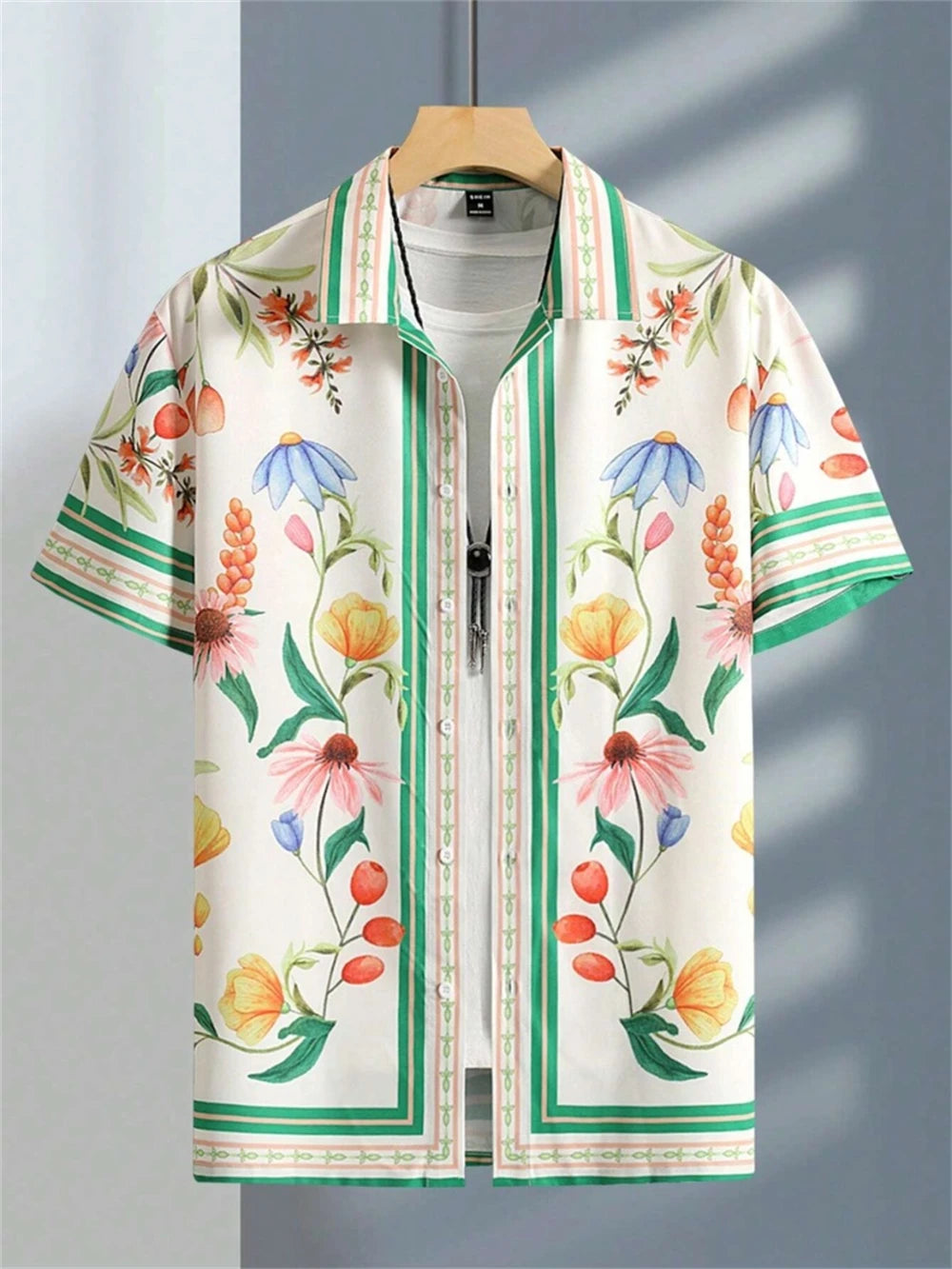Men's Shirt 3D Flower Print Ethnic Totem Lapel Men's Short Sleeve Tops Men's Shirt Casual Shirt Lapel Button Shirt Oversized