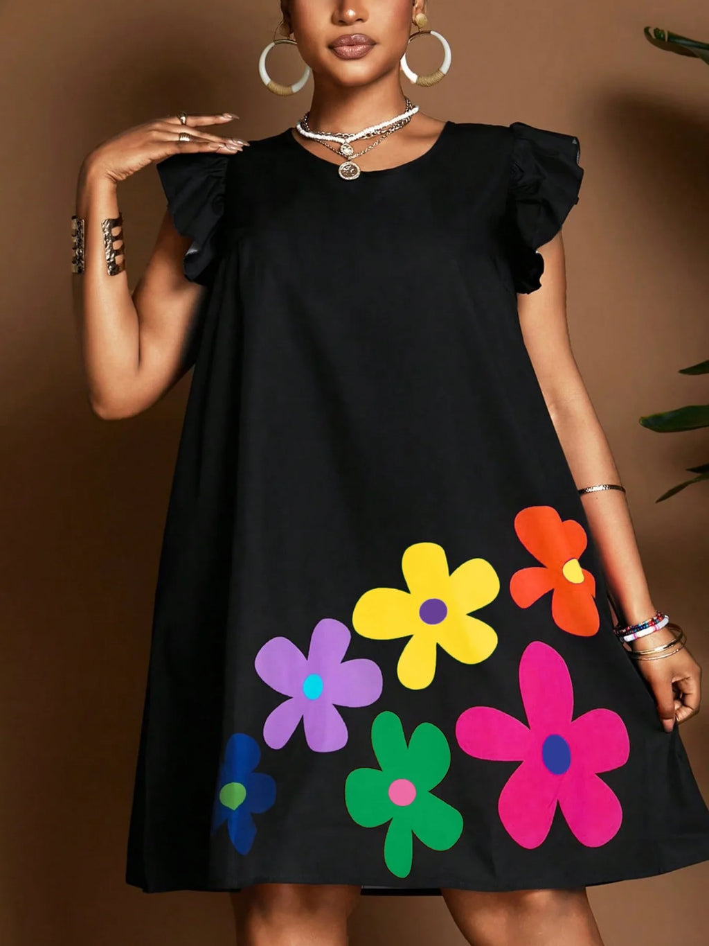 Large Fashion New Round Neck Flower Printed Casual Dress