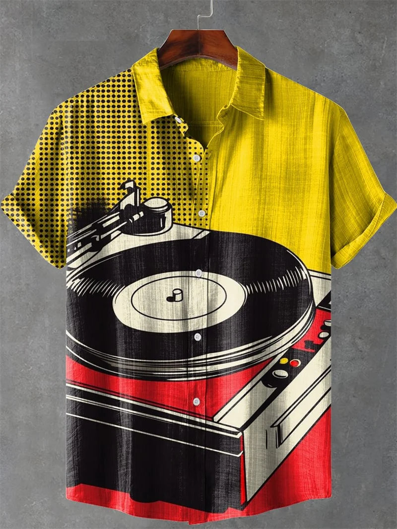 New Vintage Men's Linen Short Sleeve Shirt Casual Fashion Men's Street 3D Flower Printed Shirt Casual Shirt