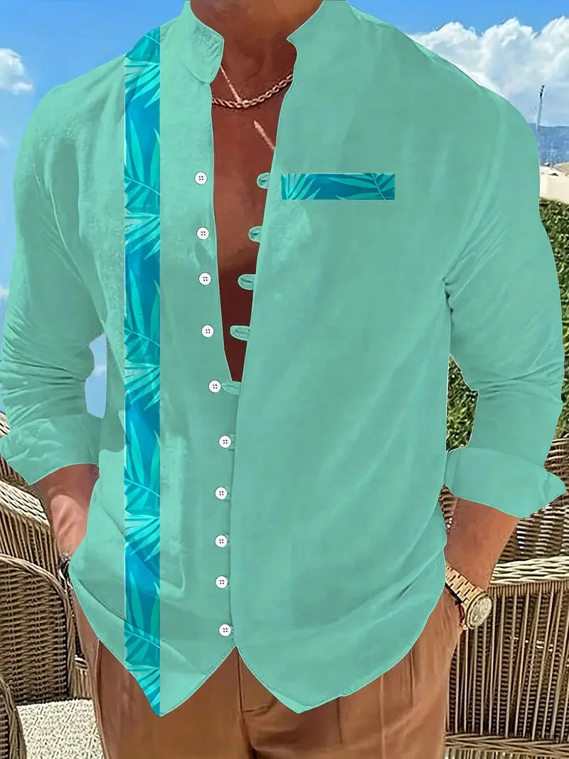New Spring Autumn Casual Shirt Loose Men's Flower Long Sleeve Shirt Button Shirt Vintage Top
