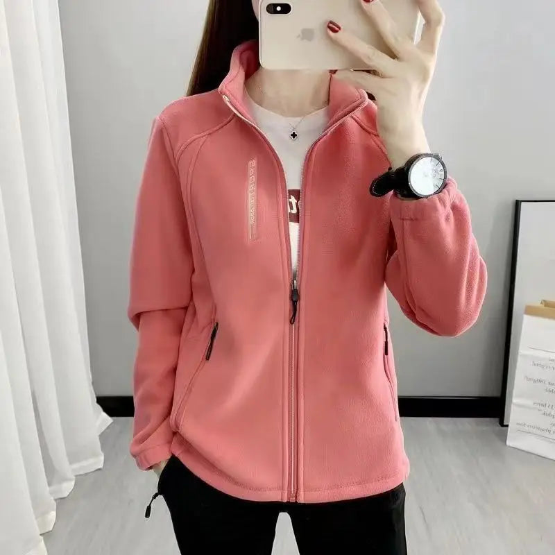 Thickened Fleece Ladies Casual Sweater Half High Collar Open Cardigan Sport Outdoor Warm Sweatshirt Fleece Jacket Autumn Winter