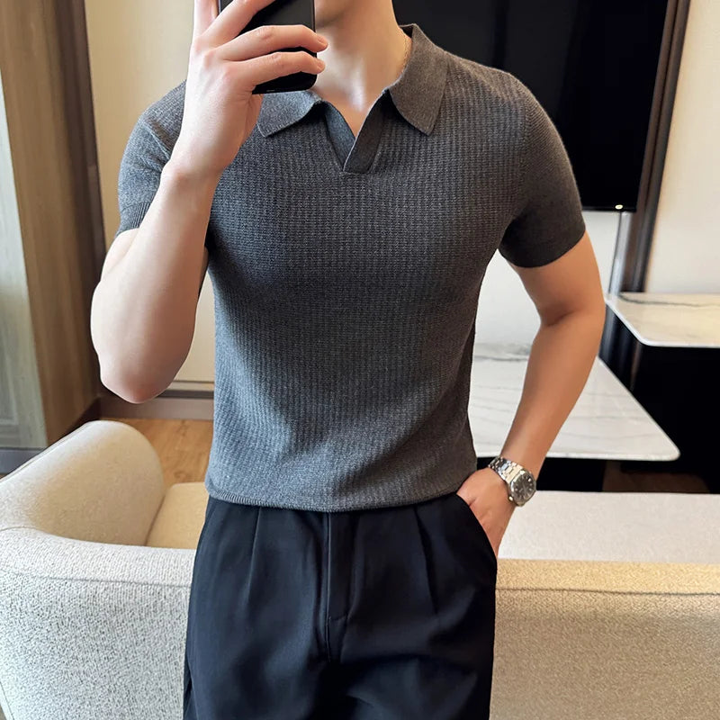 Pull Homme Autumn Winter Short Sleeve Polo Style Short Sleeve Sweater Mens Clothing 2024 Slim Fit Casual Knitted Men's Sweaters