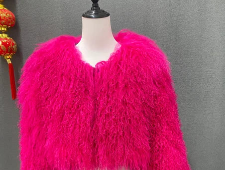 2025 Autumn Fashion Warm Short Real Mongolia Sheep Fur Jacket Women Plus Size Curly Lamb Fur Jacket Female