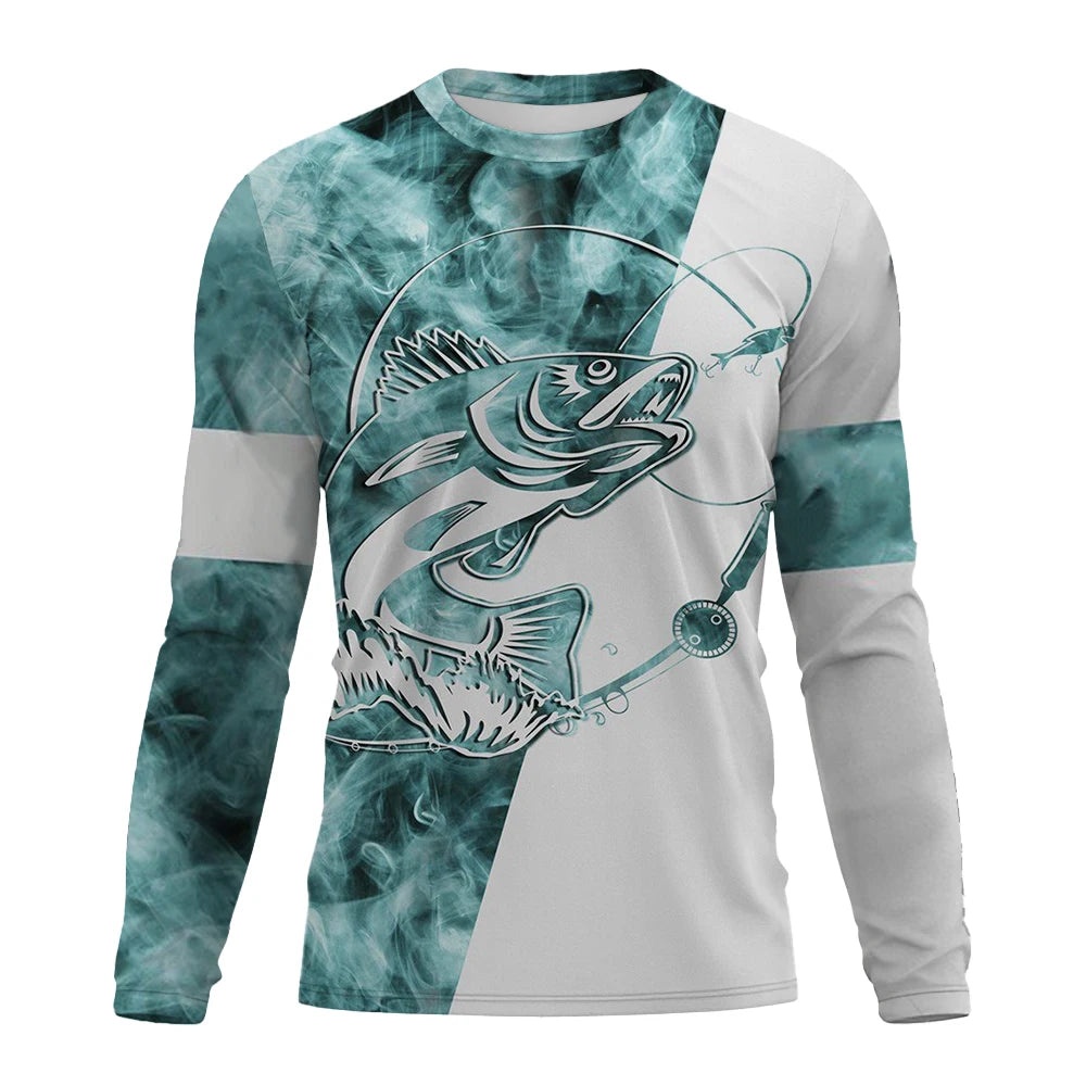 Fishing Shirts Men's T-Shirts Long Sleeve Mens Clothes Autumn Streetwear Crew Neck Pullovers Mens T Shirt Casual Men Clothing