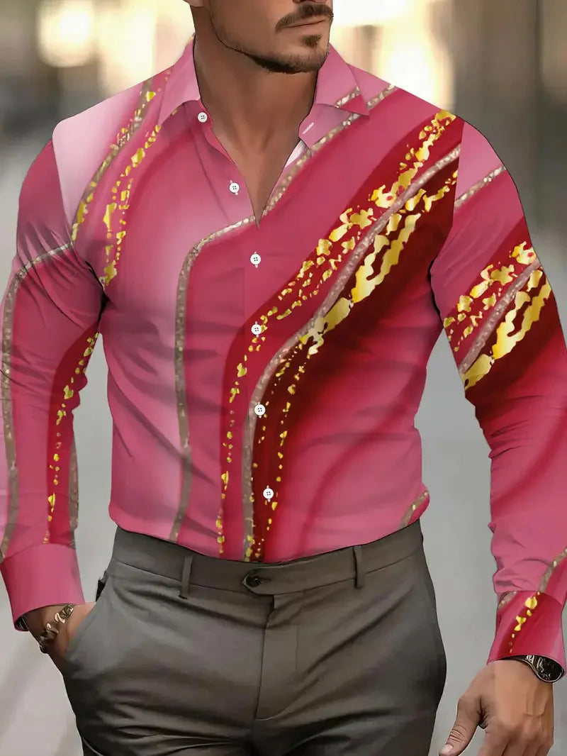 High Quality Men's Leopard Print Button Up Shirt Baroque Chain Anchor Long Sleeved Party Casual Lapel Long Sleeved
