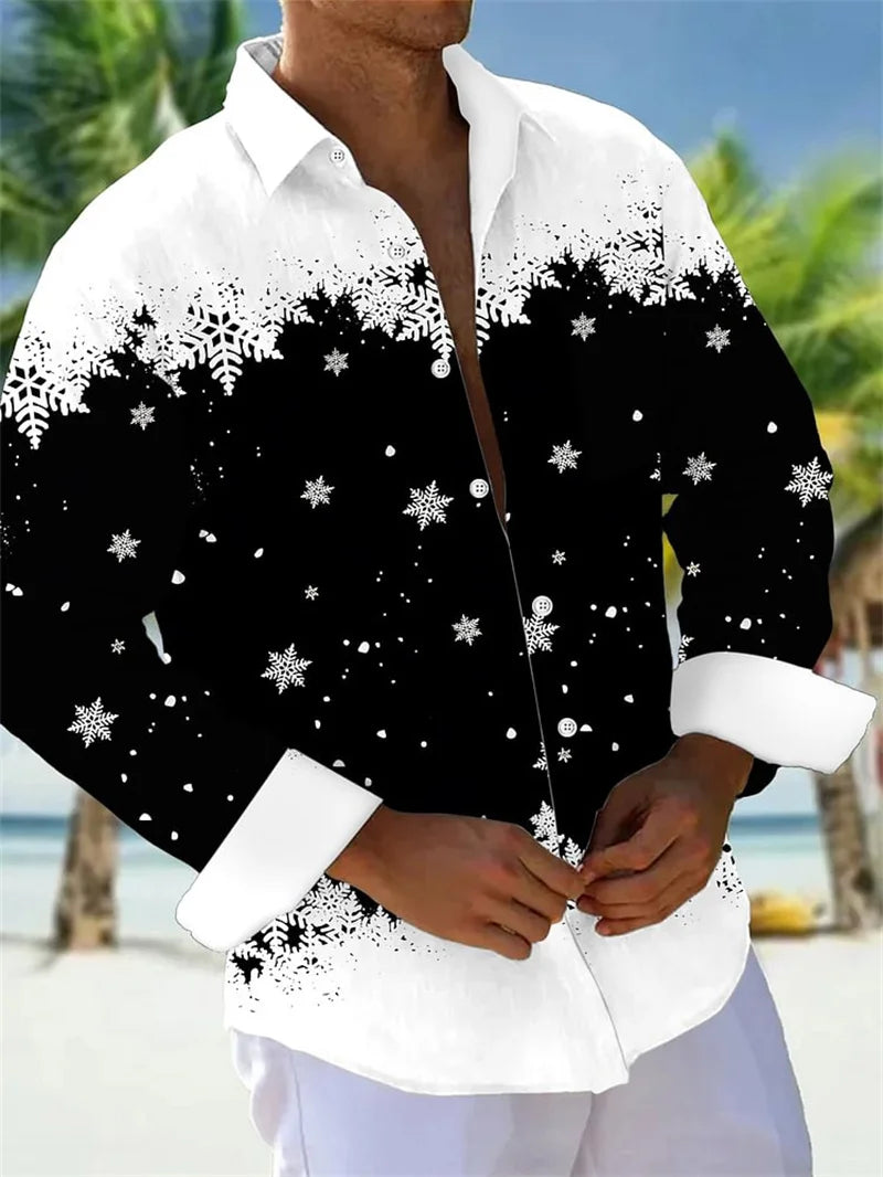 2025 Men's Hawaiian Shirt Party Harajuku Shirt Fashion Printed Long Sleeve Beach Top Men's Clothing