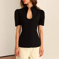 Short Sleeve Elegant Suits Coat Women Single Breasted V-neck Commute 2025 Autumn Female Blazer Street Solid Slim Lady Tops