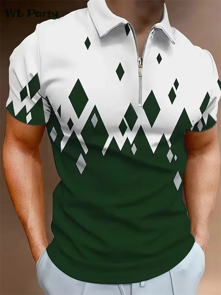 Geometric Print Men's Clothing Designs T-shirts for Men Lapel Short Sleeve Tee Polo T shirt Man Simple Men's Clothing 2024 Tops