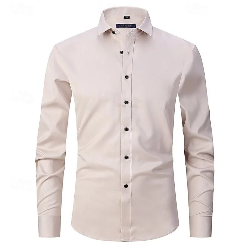 New Men's Casual Long Sleeved Shirt with Four Season Polka Dot Business Casual White Shirt, Best-Selling Top