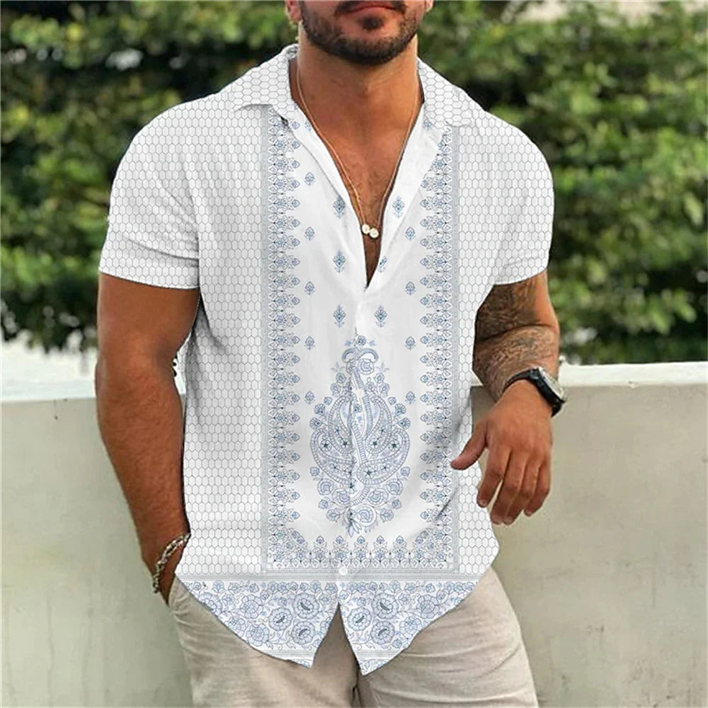 2024 Summer Hawaiian Men's Casual Printed Shirts Street Fashion Short Sleeves Flip Collar Button Comfortable Fabric Clothing