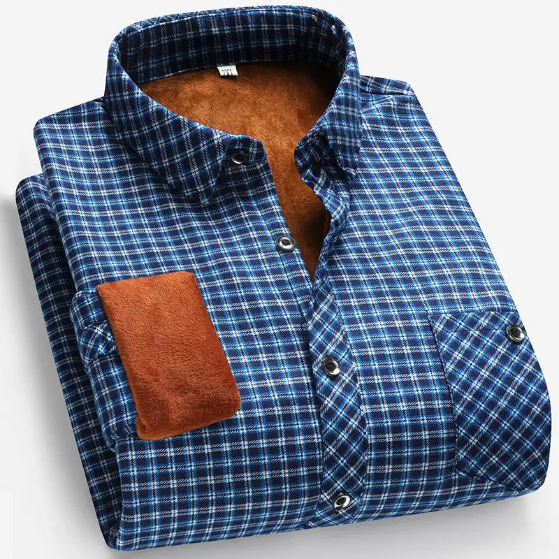 New Autumn and Winter Men's Fleece-lined Long Sleeve Shirt Business Casual Fashion Comfortable Non Ironing Versatile Top