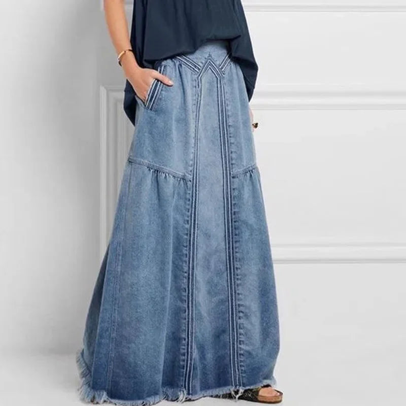 High-Waisted Long Dress Women's Autumn/Winter European And American Cross-Border Style Denima Material Simple Versatile Skirt