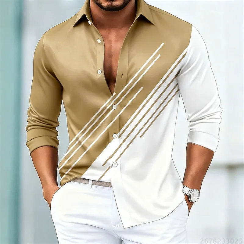 Men's stylish contrasting striped long-sleeved shirt, European and American style slim-fit casual shirt, 15 colors available