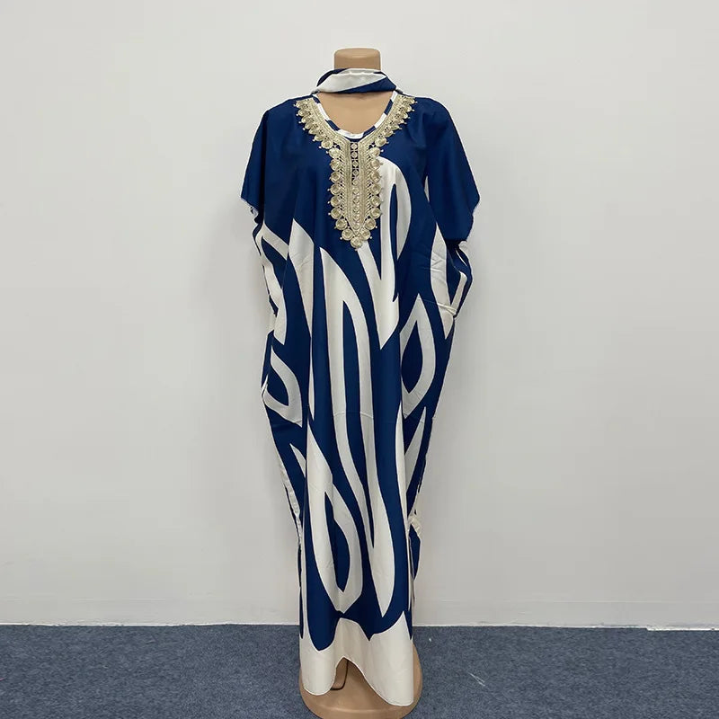 Plus Size African Women Clothing Rayon Kaftan Dress Casual Off Shoulder Robe with Rhinestone Fringe Long Sleeve Outfit