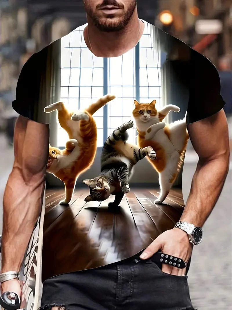 Men's Casual Tops 3D Cool Cat Print T-Shirt O Neck Short Sleeve Pullover Streetwear Sportshirt Outdoor Tee Oversized Clothing
