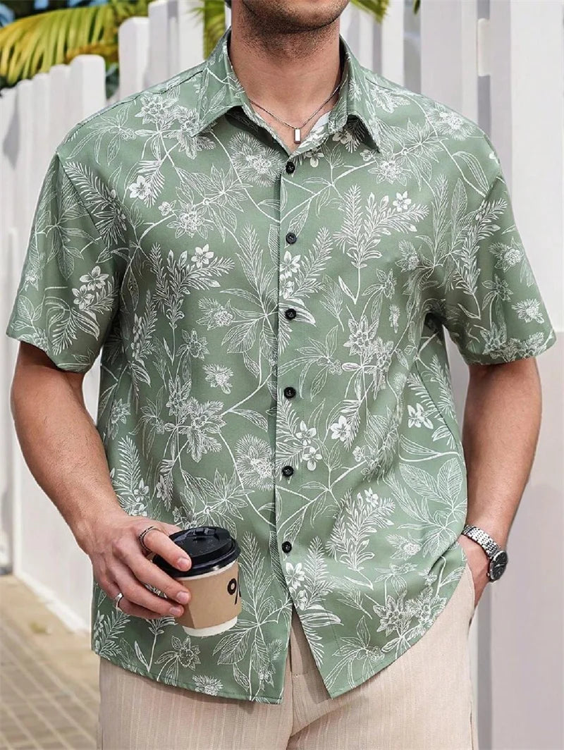 2025 Hawaiian men's short sleeved shirt casual slim fashion shirt luxurious black social retro fun clothing