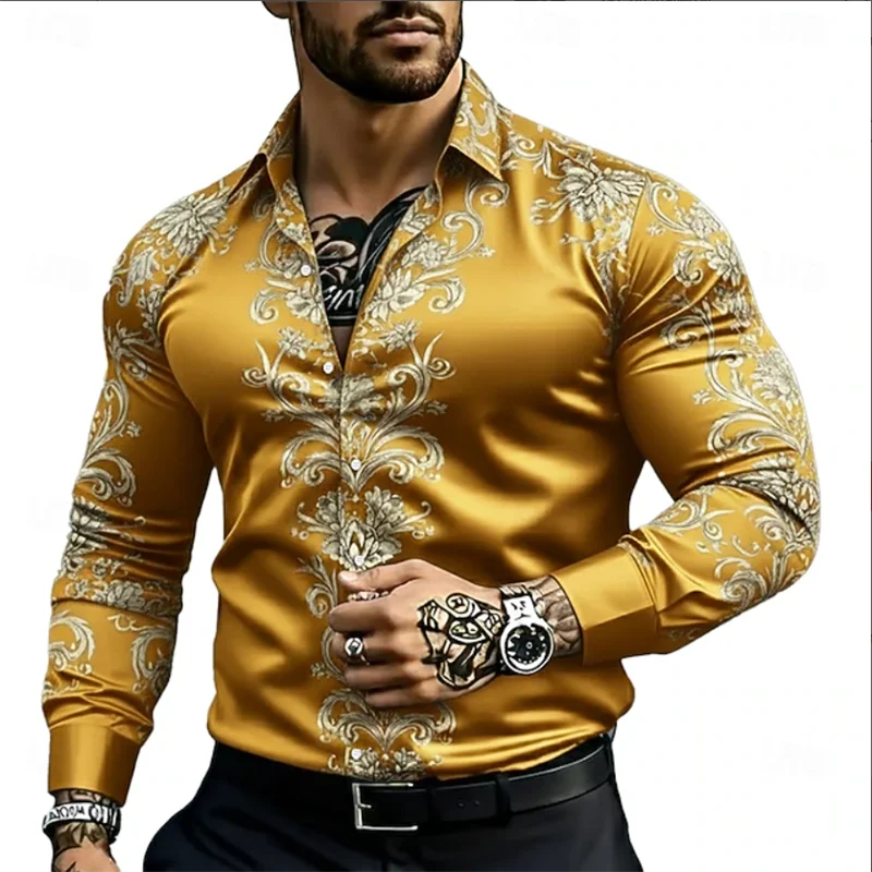 3D line printed men's long sleeved shirt top, fashionable checkered pattern, casual loose Gothic clothing top