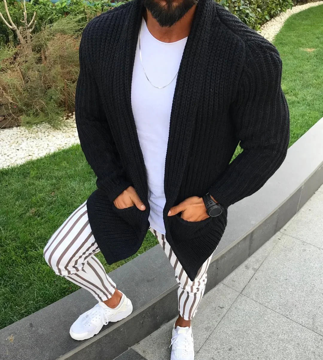 Muscular Men's Sweater, European and American Style, Long-sleeved, Slim-fit Knitted Sweater Coat for Autumn and Winter S-3XL