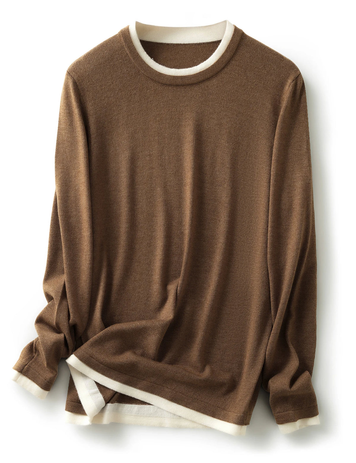 Top Women O Neck Thin T-Shirt Knit New Pullover Summer Spring Fashion Basic Long Sleeve Wool Fake Two Pieces Soft Woman Clothing