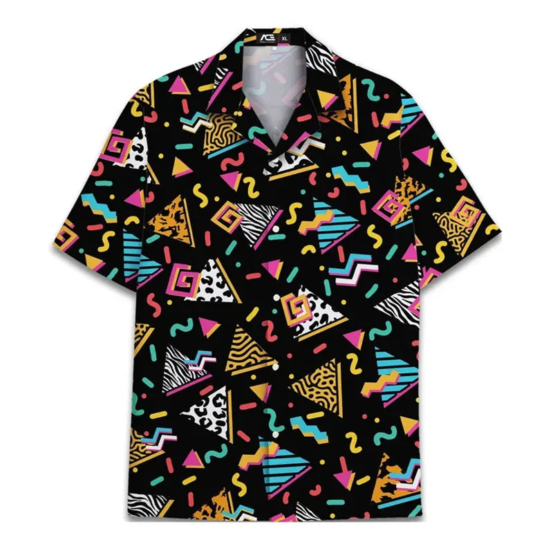 80s 90s Retro Rubber Duck Hawaii Shirt For Men Funny Memphis Style Print Loose Button Shirts Relaxed Street Novel Design Blouse
