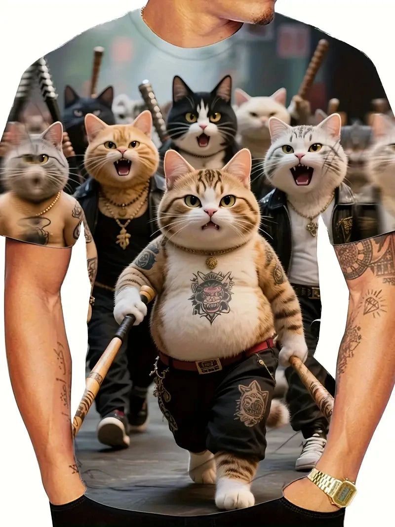 Men's Casual Tops 3D Cool Cat Print T-Shirt O Neck Short Sleeve Pullover Streetwear Sportshirt Outdoor Tee Oversized Clothing