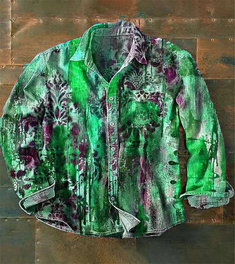 Men's Long Sleeve Shirt Brand New Fashion Casual, 100% Linen Versatile, Fashionable, Printed, Pocket Summer