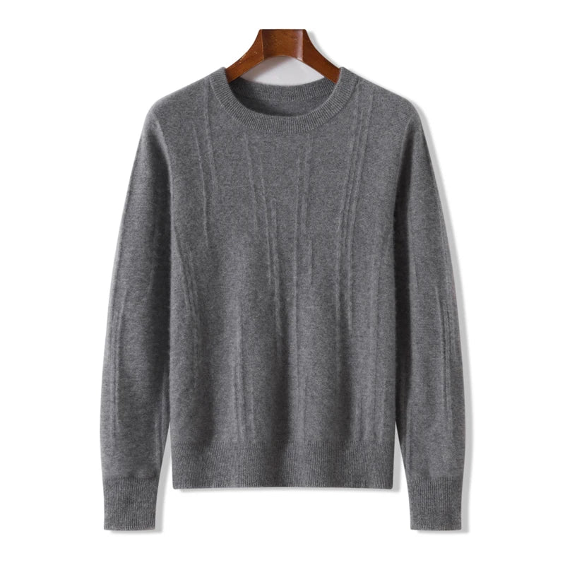 Men's autumn and winter 100% wool knitted pullover, medium thick sweater, warm, breathable, versatile for business and leisure