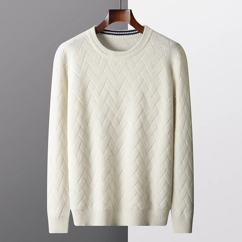 Autumn and winter new men's 100% wool cashmere sweater O-neck long-sleeved loose plus-size pullover thickened casual knit top