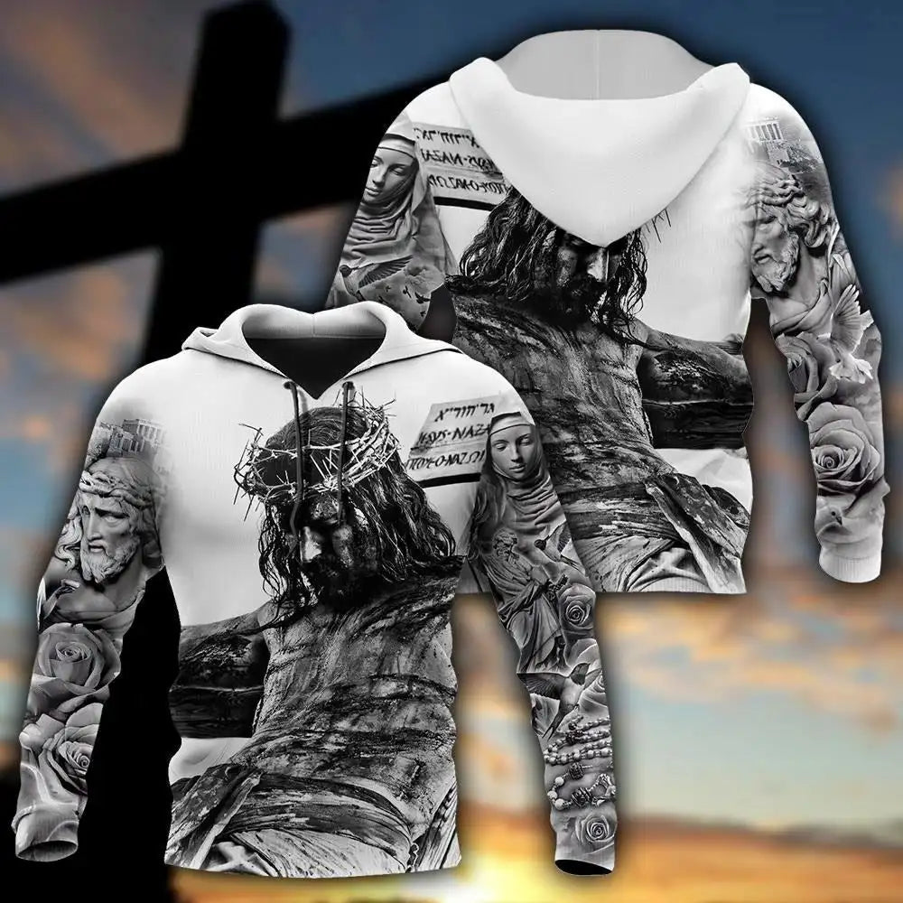 Christian Jesus Autumn Retro Man's Hoodie Sweatshirts 3D Printed Latin Cross Knight Graphic  Men Pullover God Man Clothing Tops
