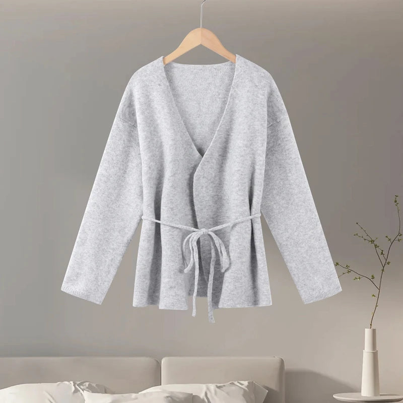 Casual Knit Cardigan Women Loose V Neck Long Sleeves Lace Up Sweater Coats Female 2025 Autumn Winter Solid Soft Chic Knitwears