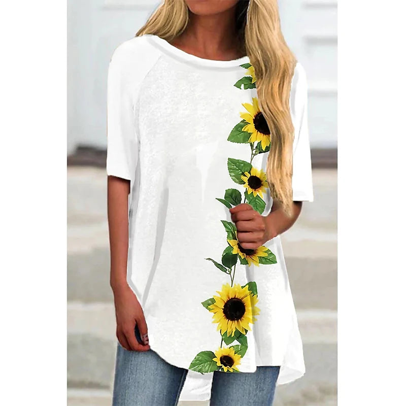 Summer Sunflower Floral 3D Print T-shirt Women Fashion Streetwear Casual O-Neck T Shirts Y2K Tops Tees Female Oversized Clothing