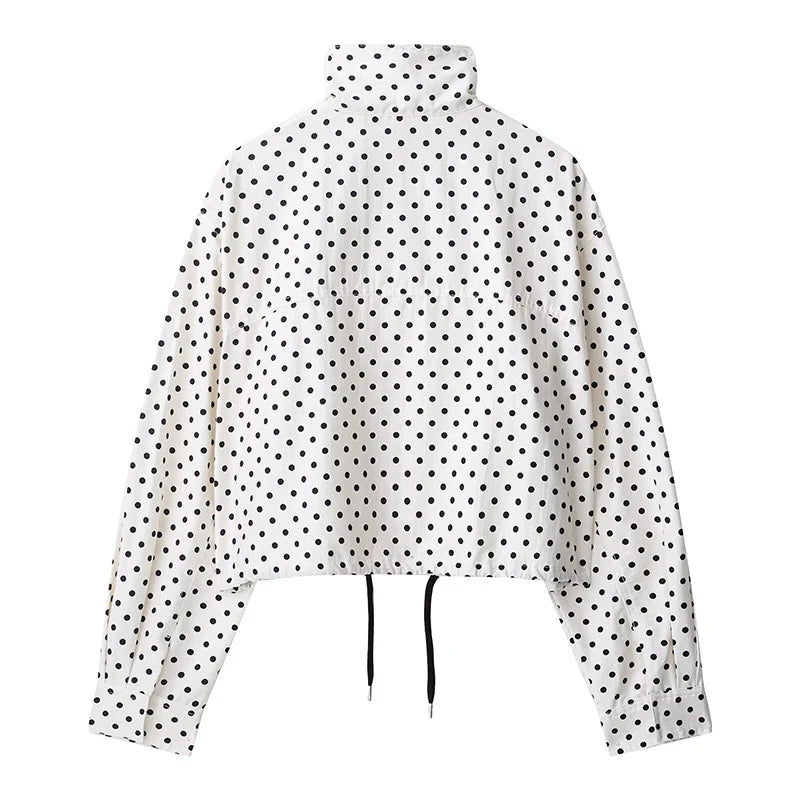 New Summer 2026 Womens Fashion Turtleneck Drawstring Hem Polka Dot Seersucker Jacket Casual Spring Autumn Outfit Trafizaran