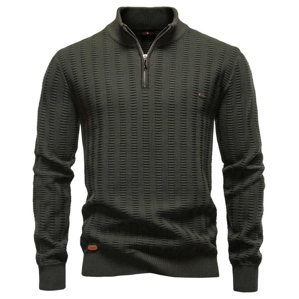 Men's Solid Color Casual Trendy Simple Basic Half Zipper Stand Collar Knitted Pullovers Autumn Winter New Fashion Sweater Tops