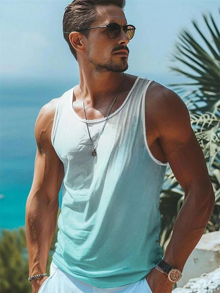 New Men's Solid Color Vest Hawaiian Comfort Clothing Men's Summer Beach Travel Clothing Quick Drying Sleeveless T-Shirt Top