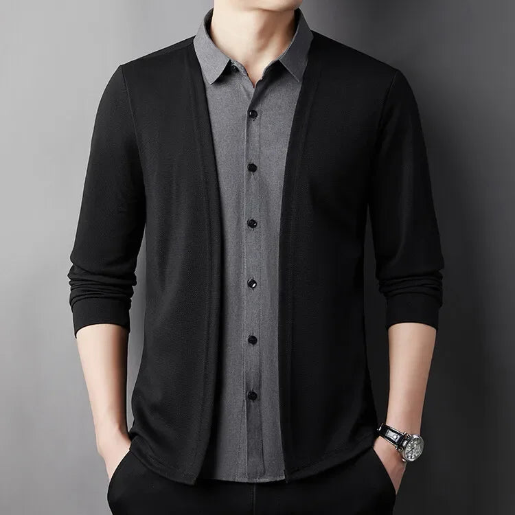 Men's Cardigan, Fake Two Shirts, Jacket, Fake Two Items, 2024 Autumn Bestseller, Fake Two Items, New Cardigan Shirt