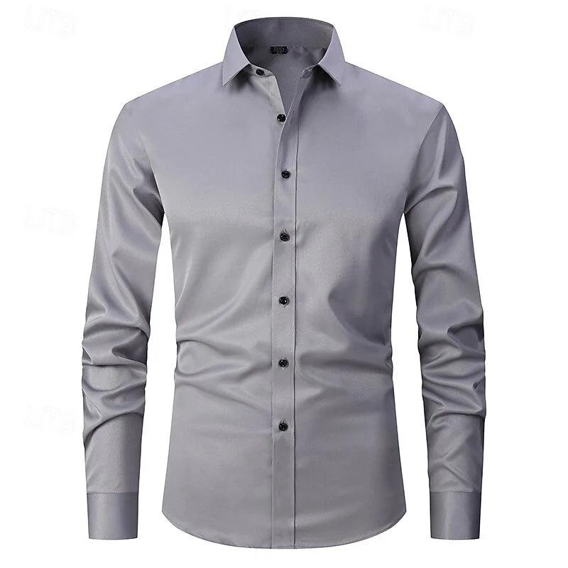 New Men's Casual Long Sleeved Shirt with Four Season Polka Dot Business Casual White Shirt, Best-Selling Top