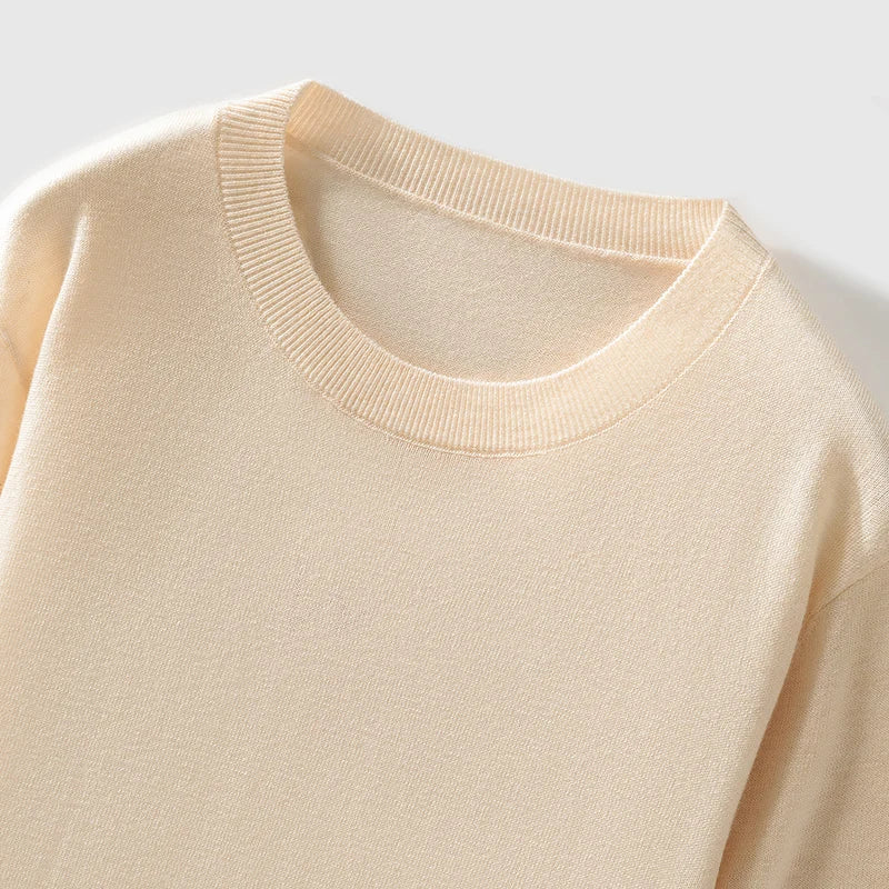 100% Pure Merino Wool Sweater Men's Round Collar Pullover Spring Autumn New Business Knitted Tops Casual Large Size Men's Shirt