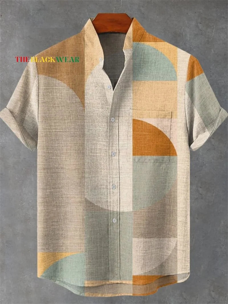 Men's New Short Sleeve Shirt 3D Geometric Pattern Printed Fashionable Casual Street And Outdoor Shirt Linen Shirt