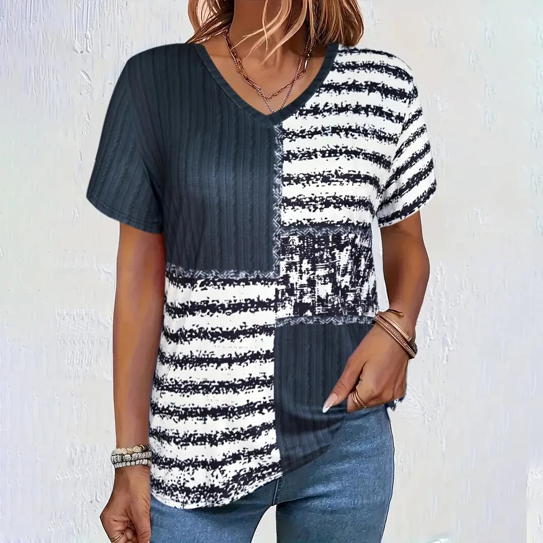 Women's T-shirt Summer V-neck Short Sleeve Tops Graphic Print Outdoor T-shirt Female Casual Oversized Clothing Streetshirts