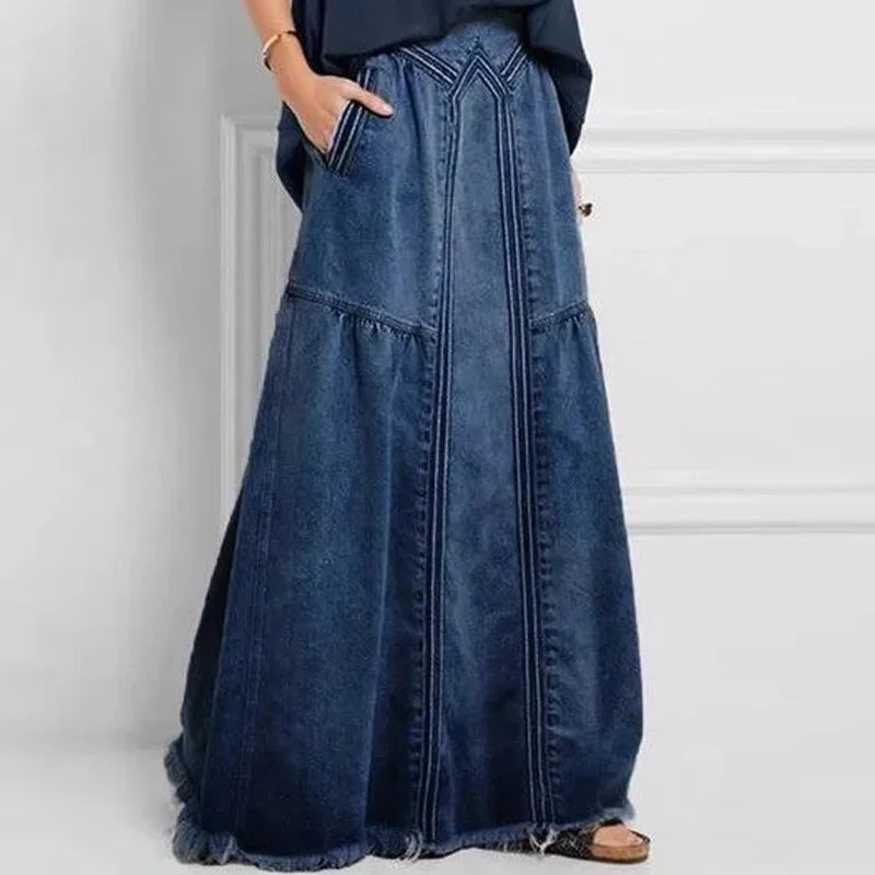 High-Waisted Long Dress Women's Autumn/Winter European And American Cross-Border Style Denima Material Simple Versatile Skirt