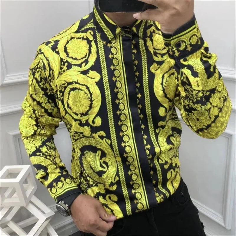 Men's Button Long Sleeve Shirt Fashion Soft Slim Fit Casual Top Hawaiian Luxury Party Men's Shirt Plus Size 6XL
