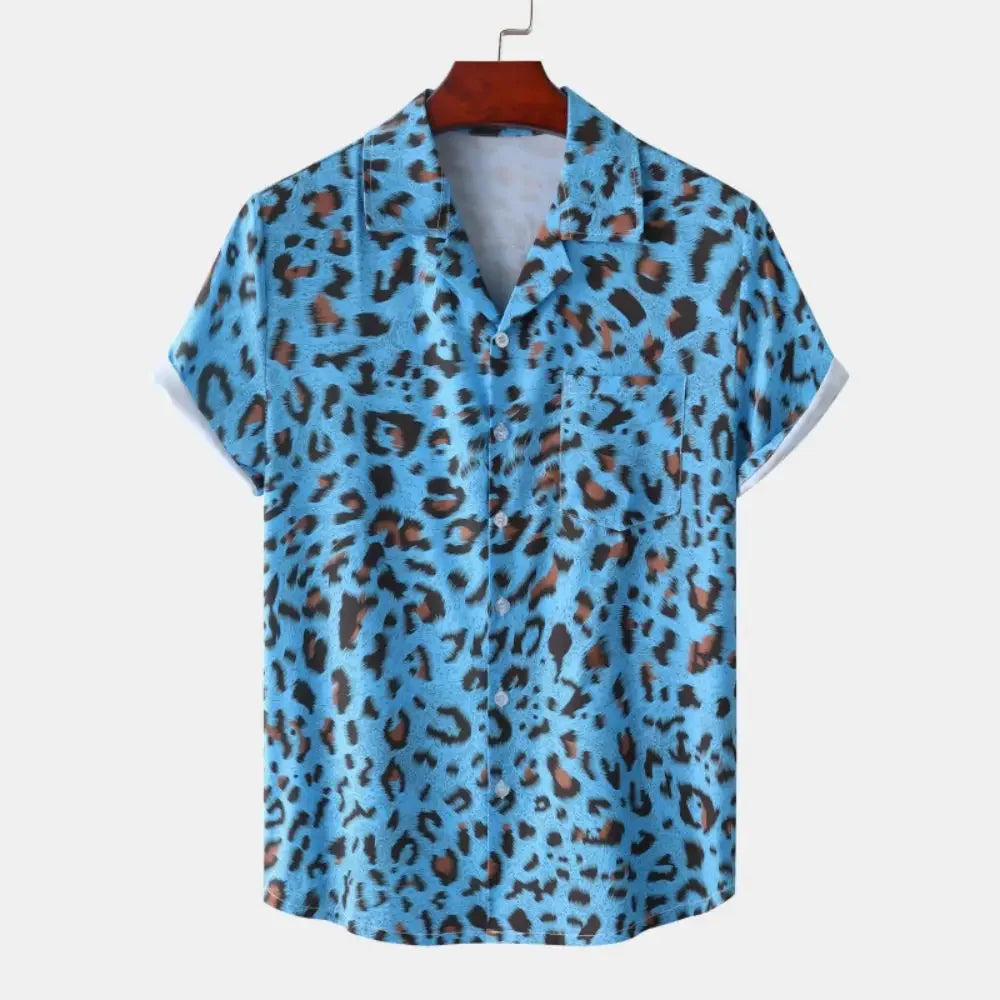 Fashion Leopard Men's Short Sleeve Shirt Oversize Loose Fit Stylish Shirt for Men Lapel Trend Casual Button Up Men's Clothing