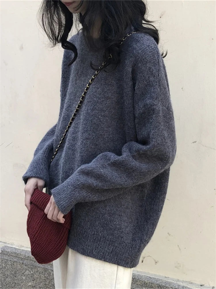 MiuKoMiYa Winter Sweater Women Yellow Warm O Neck Knitted Pullovers Loose Outwear Autumn Jumpers Women Vintage Sweaters Pink