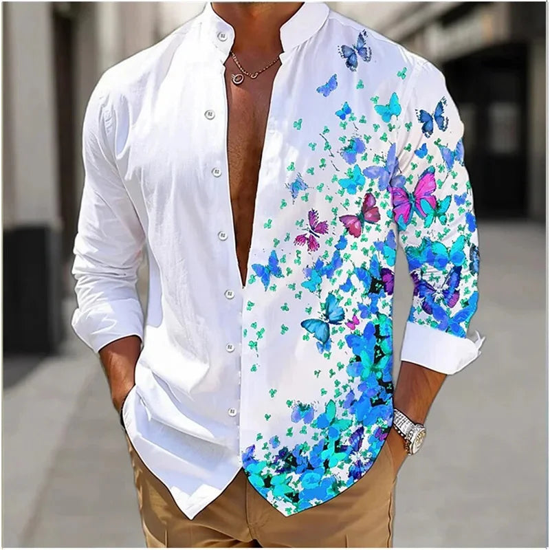 Men's long sleeve shirt High quality 3D printed shirt, floral pattern, spring and autumn, casual and stylish, comfortable fabric