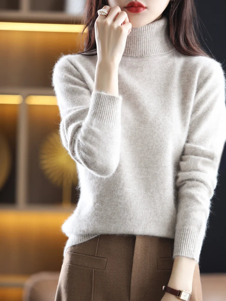 100% Mink Cashmere Turtleneck Sweater Women Solid Color Long Sleeve Top Autumn Winter Fashion Knit Female Warm Pullover Jumper