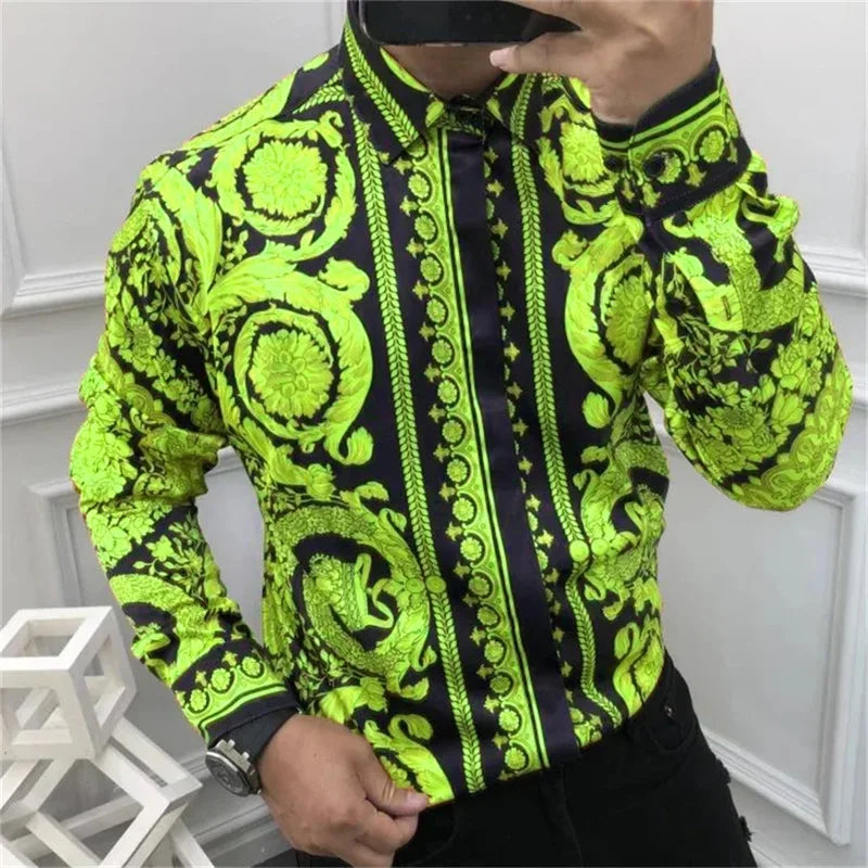 Men's Button Long Sleeve Shirt Fashion Soft Slim Fit Casual Top Hawaiian Luxury Party Men's Shirt Plus Size 6XL