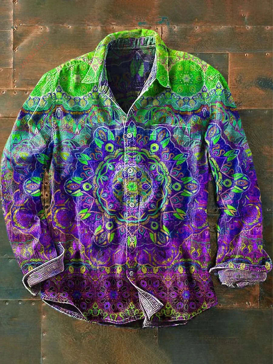 2026 New Retro Graffiti Sunflower Print Long-Sleeve Shirt, European and American Style Casual Fashion Top, Sizes XS-6XL